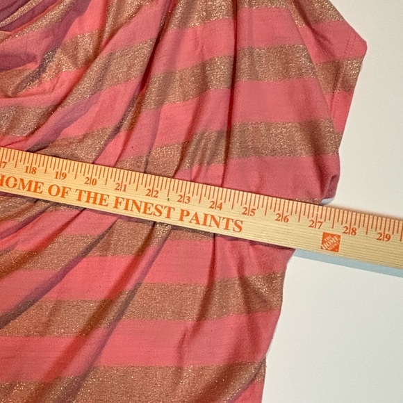 Seven7 Sparkly Coral Pink & Gold Striped Cowl Neck Top | Plus Size 2X/3X - Picture 10 of 10